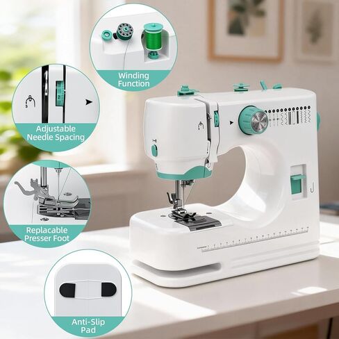 BSHAPPLUS Sewing Machine with Extension Table, 56 PCS Accessory Kit & 12 Built-in Stitches for Beginners & Kids, DIY Projects, Crafting, Quick Fixes, Household Mending Machine (9W) in Kuwait