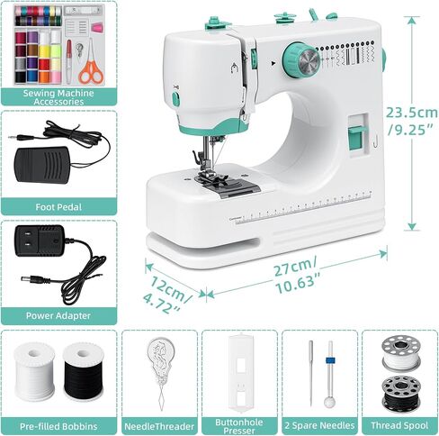 BSHAPPLUS Sewing Machine with Extension Table, 56 PCS Accessory Kit & 12 Built-in Stitches for Beginners & Kids, DIY Projects, Crafting, Quick Fixes, Household Mending Machine (9W) in Kuwait