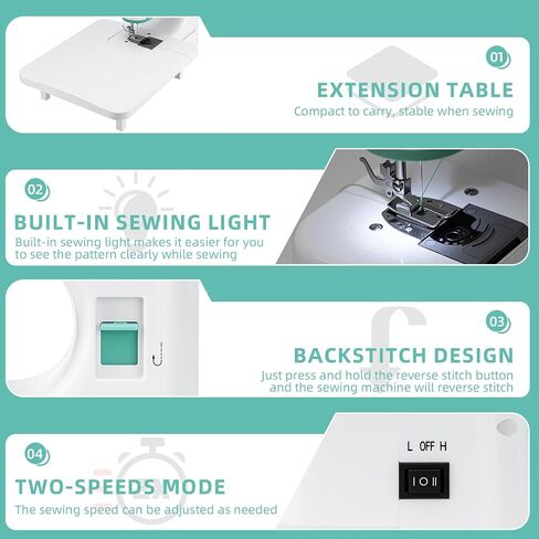 BSHAPPLUS Sewing Machine with Extension Table, 56 PCS Accessory Kit & 12 Built-in Stitches for Beginners & Kids, DIY Projects, Crafting, Quick Fixes, Household Mending Machine (9W) in Kuwait