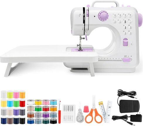 Sewing Machine with Extension Table, Mini Sewings Machines Portable Electric Sewing Machine, 12 Stitches Sewing Machines with LED Light, Sewings Accessory Kit, Ideal for Clothing, Pillowcases, Sheets in Kuwait