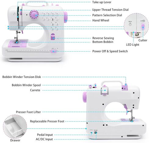 Sewing Machine with Extension Table, Mini Sewings Machines Portable Electric Sewing Machine, 12 Stitches Sewing Machines with LED Light, Sewings Accessory Kit, Ideal for Clothing, Pillowcases, Sheets in Kuwait