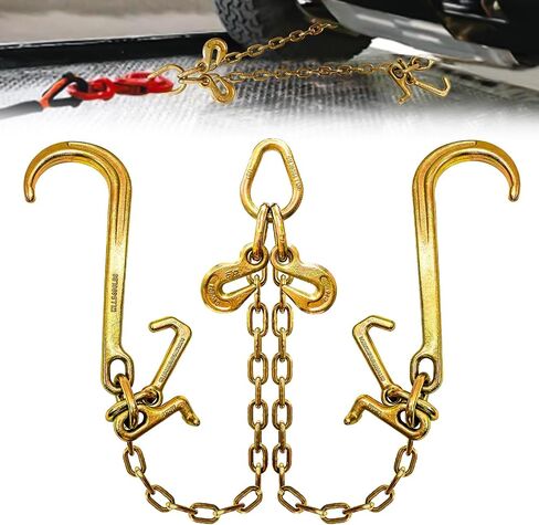 سلسلة لجام G80 V من سينكيفي، 5/16 انش × 3 قدم، سلسلة نقل اللجام مع خطافات 15 انش على شكل حرف J وخطافات امساك وسلسلة سحب اللجام مع خطاف على شكل حرف T بوزن 7000 باوند، ملحقات مقطورة السيارة المسطحة in Kuwait