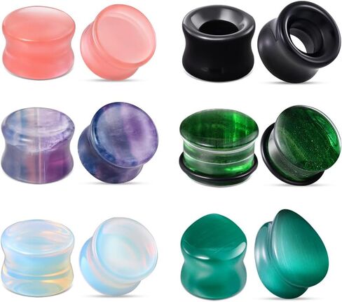 TBOSEN Mixed Stone Ear Plugs Tunnels Double Flare Saddle Stretching Gauges Expander Body Piercing Set Gauge 2g - 5/8 inch in Kuwait