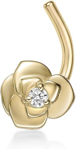 Lavari Jewelers 20 Gauge Curved Screw Nose Ring in 14k Yellow Gold with Cubic-Zirconia Unisex Stud Nose Ring Hypoallergenic Nostril Piercing Jewelry 20G Body Piercing in Kuwait