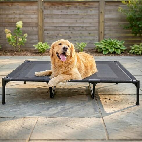 suddus Elevated Dog Bed for Large Dogs 120lb, Breathable Cooling Raised Dog Cot with Dual Support Bars & Metal Frame, No-Slip Feet, Waterproof Pet Bed for Indoor/Outdoor, X-Large, 48 * 36 * 9in, Grey in Kuwait