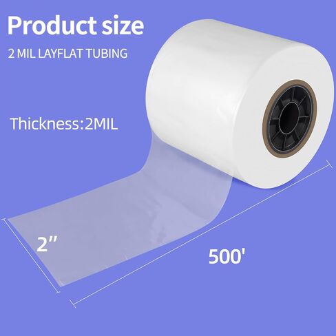 Lay Flat Poly Tubing, Food-Grade Polyethylene, Custom Poly Bag Packaging Solution, 4 Inches x 500 Feet, 2-Mil Thickness, 1 Roll (4" x 500' 2 Mil, Clear) in Kuwait