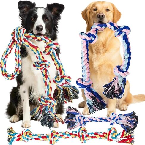 Rocfish 4 Pack Dog Rope Toys for Aggressive Chewers, Tough Tug of War Dog Toys for Large, Medium & Small Dogs, 100% Cotton Teeth Cleaning Chew Toys (Multicolour02, 04) in Kuwait