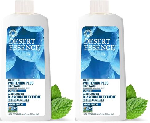 Desert Essence Tea Tree Oil Whitening Plus Mouthwash 16 fl oz - Non-GMO, Gluten Free, Vegan, Cruelty Free, Sugar Free, Alcohol Free - Deeply Cleanses & Brightens Teeth - Spearmint & Wintergreen in Kuwait