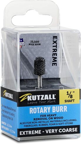 Kutzall Original Ball Nose Rotary Burr, 1⁄8" Shaft, Fine - Woodworking Attachment for Dremel, Foredom, DeWalt, Milwaukee. Abrasive Tungsten Carbide, 1⁄4" (6.3mm) Dia. X 1⁄2" (12.7mm) Length, BN-14-EG in Kuwait