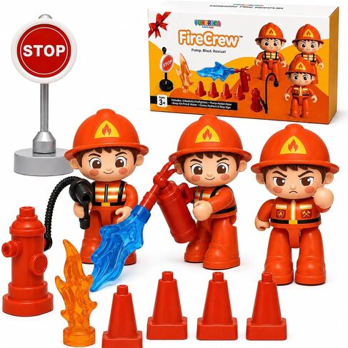 FUNERICA Fireman Toys for Kids, 3 Large Poseable Firefighter Figures & Fire Rescue Accessories, 14-Piece Firefighter Playset for Pretend Play in Saudi Arabia