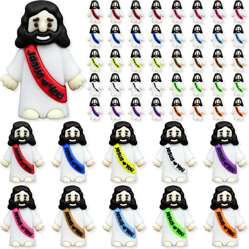 50 Pcs Little Jesus Figures– Rubber Mini Jesus Figurines in Bulk Christian Doll Tiny Baby Jesus Loves You Figures for Hide and Seek Easter Egg Fillers Egg Hunt Religious Party Favors (Mix Color 10) in Kuwait