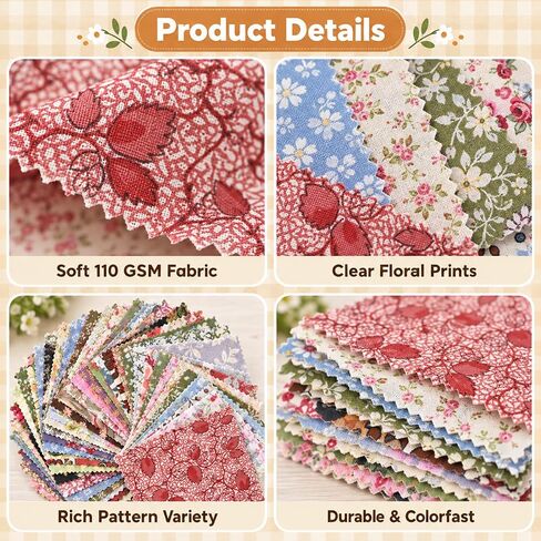 50 Pcs Vintage Fabric Squares Charm Pack Fabric Quilting Squares in Saudi Arabia