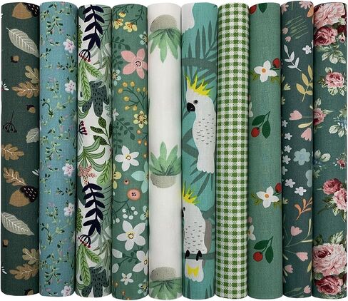 10Pcs Cotton Fabric Squares Bundles 25 x 25 cm Floral Patterns Printed Fabric Patchwork Craft Cloths for Sewing Quilting DIY Needlework Decoration Scrapbooking Handwork (Green) in Kuwait