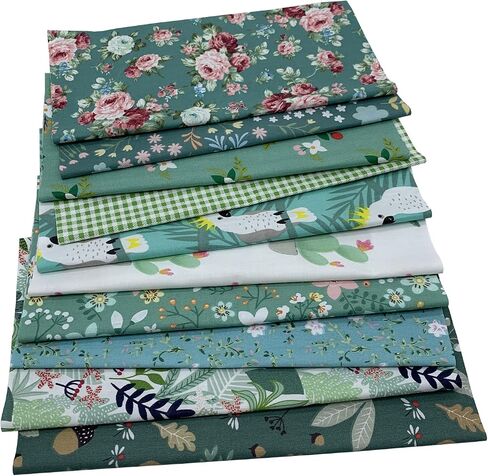 10Pcs Cotton Fabric Squares Bundles 25 x 25 cm Floral Patterns Printed Fabric Patchwork Craft Cloths for Sewing Quilting DIY Needlework Decoration Scrapbooking Handwork (Green) in Kuwait