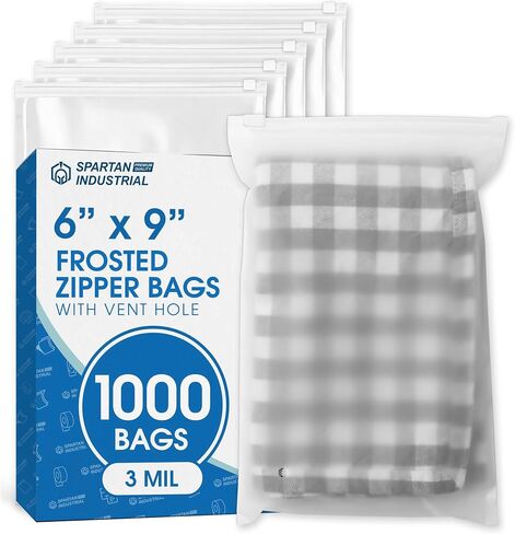 Spartan Industrial - 13" X 18" (100 Count) 3 Mil Frosted Reclosable Zip Plastic Bags with Resealable Lock Seal Zipper and Vent Hole | For Packaging Clothes, Shirts & More in Kuwait