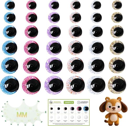 MUCUNNIA 180pcs 12-30mm 3D Glitter Safety Eyes for Dolls with Washers in Kuwait