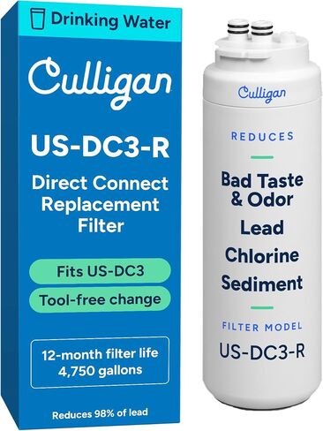 CULLIGAN US-DC1-R Under Sink Direct Connect Drinking Water System Replacement UsDc1 WTR Cartridge , White in Kuwait