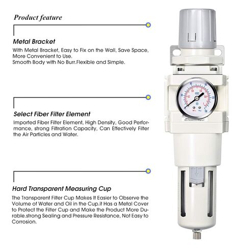 TAILONZ PNEUMATIC 3/8 Inch NPT Air Filter Pressure Regulator Combo Piggyback, Air Tool Compressor Filter with Gauge AW3000-03 in Kuwait