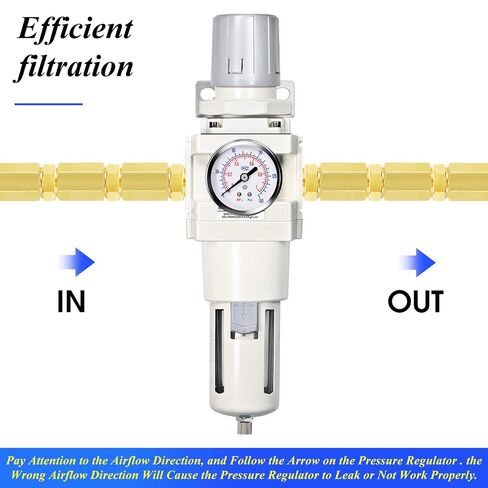 TAILONZ PNEUMATIC 3/8 Inch NPT Air Filter Pressure Regulator Combo Piggyback, Air Tool Compressor Filter with Gauge AW3000-03 in Kuwait