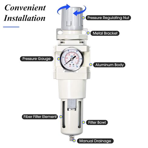 TAILONZ PNEUMATIC 3/8 Inch NPT Air Filter Pressure Regulator Combo Piggyback, Air Tool Compressor Filter with Gauge AW3000-03 in Kuwait