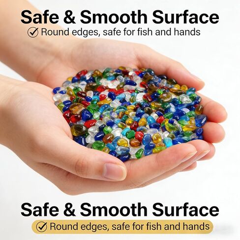 0.93LB Decorative Sea Glass Pebbles, Colorful Clear Irregular Stones for Fish Tank, Aquarium Gravel, Garden, Vase Filler, Turtle Tank Decoration (Colorful Glazed Sand, 0.93LB) in Kuwait