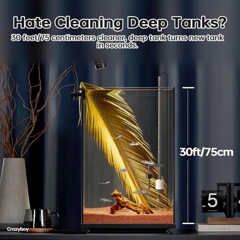 Crazyboy Electric Aquarium Gravel Cleaner 30W, 6-in-1 Automatic Fish Tank Vacuum with Strong Suction, Removable Motor, Water Changer & Sand Scraper Kit for Freshwater Saltwater Tanks in Kuwait
