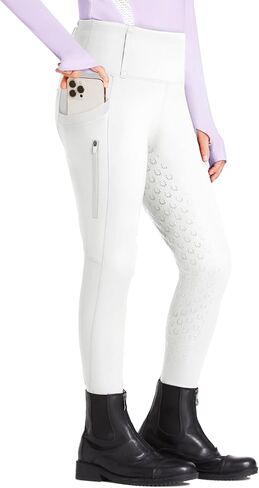 FitsT4 Girls Full Seat Riding Tights High Waist Kids Equestrian Breeches Silicon Grip Horse Schooling Pants Zipper Pockets in Kuwait