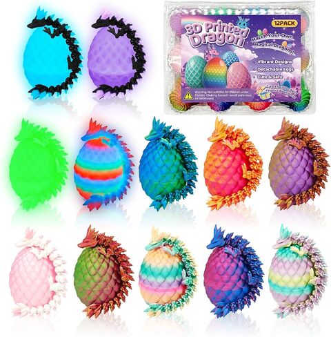 18 pcs 3D Printed Dinosaur Animals Set with Egg, Animals 3D Printed Toys Cute Articulated Flexible Figurines Fidget Toys for Party Favors Birthday Gifts Desk Pets Christmas Decor in Saudi Arabia