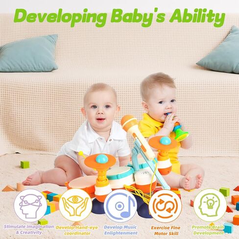 Toddler Drum Set for Ages 1-3, Baby Drum Set with Microphone & Stable Base in Kuwait