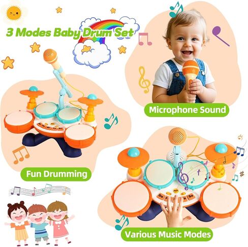 Toddler Drum Set for Ages 1-3, Baby Drum Set with Microphone & Stable Base in Kuwait
