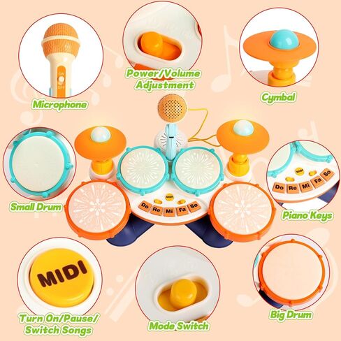 Toddler Drum Set for Ages 1-3, Baby Drum Set with Microphone & Stable Base in Kuwait