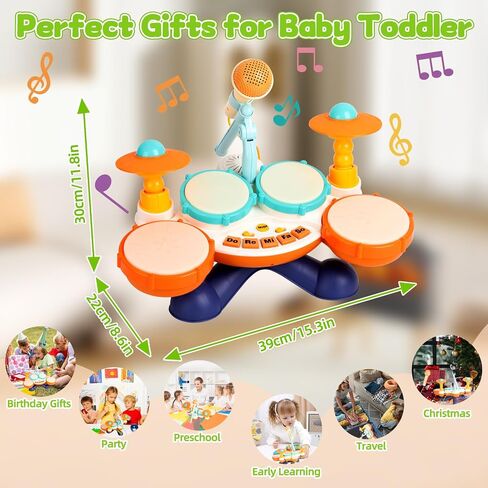 Toddler Drum Set for Ages 1-3, Baby Drum Set with Microphone & Stable Base in Kuwait