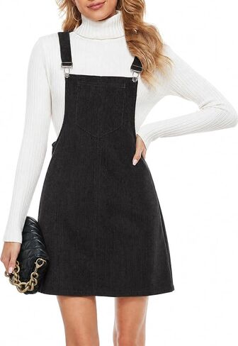 Tanming Women's Corduroy A Line Cute Jumper Pinafore Bib Overall Mini Dress Skirt in Kuwait