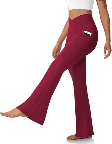 DLOODA Women's Flare Leggings with Pockets-Crossover High Waisted Bootcut Yoga Pants-Tummy Control Bell Bottom Leggings in Kuwait