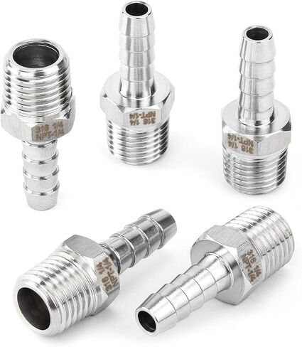 LTWFITTING Bar Production Stainless Steel 316 Barb Fitting Coupler/Connector 3/16" Hose ID x 1/4" Male NPT Air Fuel Water (Pack of 5) in Kuwait