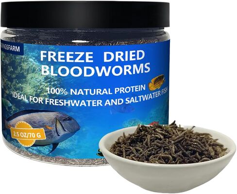 JADINGSFRAM Blood Worms Fish Food 3.5 oz, Freeze Dried Bloodworms for Fish, Bloodworms Fish Food for Freshwater Saltwater Tropical Fish Betta Cichlid Goldfish Guppy Turtle (3.5 OZ) in Kuwait