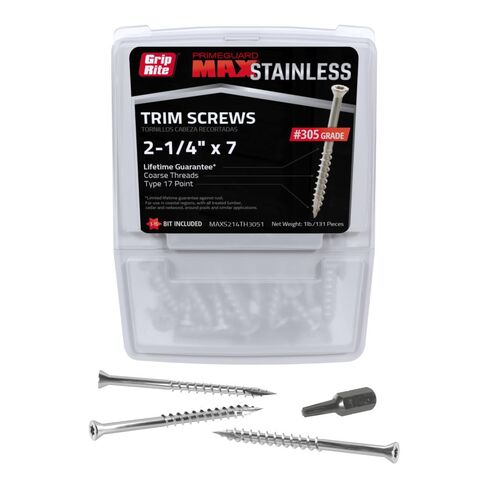 Grip Rite MAXS214TH3051 2-1/4 in. x #7 1 lb. 305 Stainless Steel Trim Head Screw (1 lb. Pack) in Kuwait