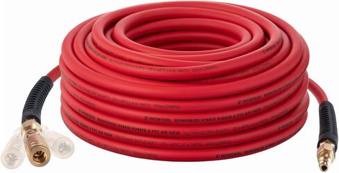 خرطوم هواء مطاطي INTERTOOL شديد التحمل بطول 100 قدم، قطر 1/4 بوصة، بطانة معززة فائقة المتانة، مقاومة للالتواء، مناسبة لجميع الأحوال الجوية، تركيبات نحاسية صناعية، قارنة توصيل سريعة، قابس I/M PT08-1730 in Kuwait