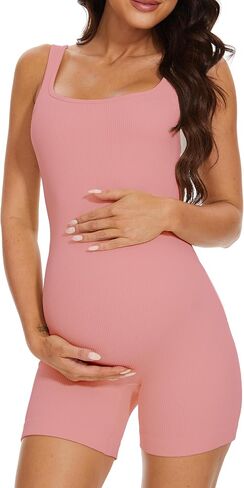 BDITANLE Maternity Workout Romper Pregnancy Yoga Ribbed One Piece Seamless Tank Top Jumpsuit in Kuwait