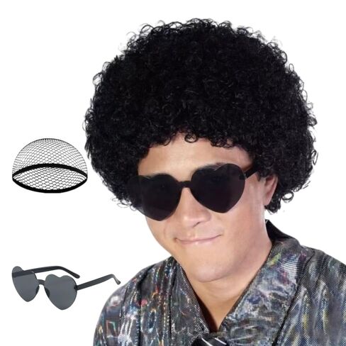Fluffy Afro Synthetic Clown Wig for Men Women Cosplay Anime Christmas Party Halloween Fancy Funny Wigs (Black) in Kuwait