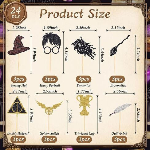 24 Pack Wizard Cupcake Toppers, Glitter Magical Theme Cake Decorations in Kuwait