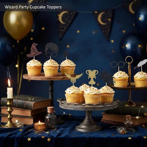 24 Pack Wizard Cupcake Toppers, Glitter Magical Theme Cake Decorations in Kuwait