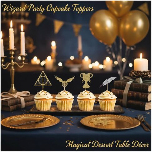 24 Pack Wizard Cupcake Toppers, Glitter Magical Theme Cake Decorations in Kuwait
