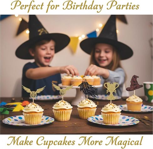 24 Pack Wizard Cupcake Toppers, Glitter Magical Theme Cake Decorations in Kuwait