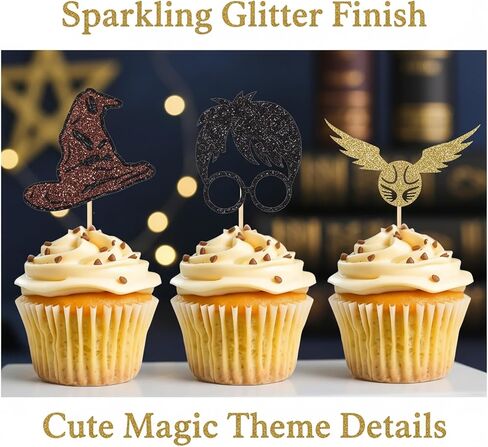 24 Pack Wizard Cupcake Toppers, Glitter Magical Theme Cake Decorations in Kuwait