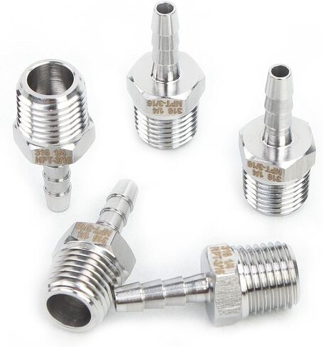 LTWFITTING Bar Production Stainless Steel 316 Barb Fitting Coupler/Connector 3/16" Hose ID x 1/8" Male NPT Air Fuel Water (Pack of 25) in Kuwait