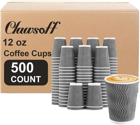 Clawsoff 120 Pack 12 oz Coffee Cups Disposable Insulated Paper Cup Gray in Kuwait