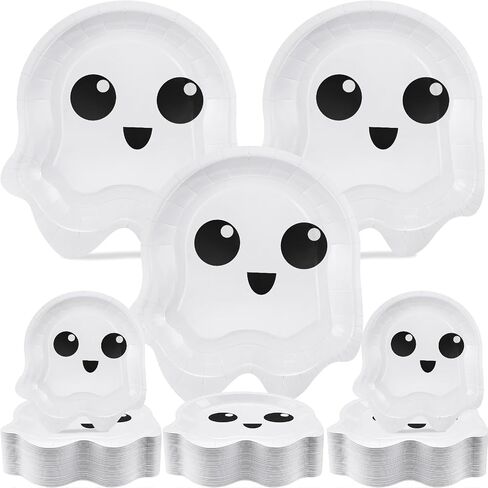 Roshtia 200 Pcs Halloween Paper Plate Ghost Shape Party Plate Halloween Party Tableware Halloween Party Supplies Disposable Ghost Plate Halloween Tableware for Appetizer Lunch Dinner Dessert in Saudi Arabia