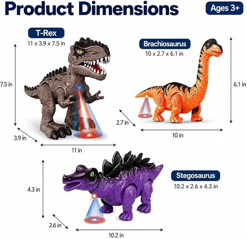 Lucky Doug 3 Pack Electric Walking Dinosaur Toys for Boys Aged 2 3 4 5 6 7 Years Old, Kids Dino Robot with Sounds ＆ Lights, Perfect Jurassic Tyrannosaurus Rex Gift for Birthday 3-5 Years in Saudi Arabia