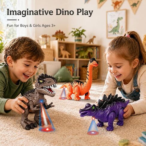 Lucky Doug 3 Pack Electric Walking Dinosaur Toys for Boys Aged 2 3 4 5 6 7 Years Old, Kids Dino Robot with Sounds ＆ Lights, Perfect Jurassic Tyrannosaurus Rex Gift for Birthday 3-5 Years in Saudi Arabia